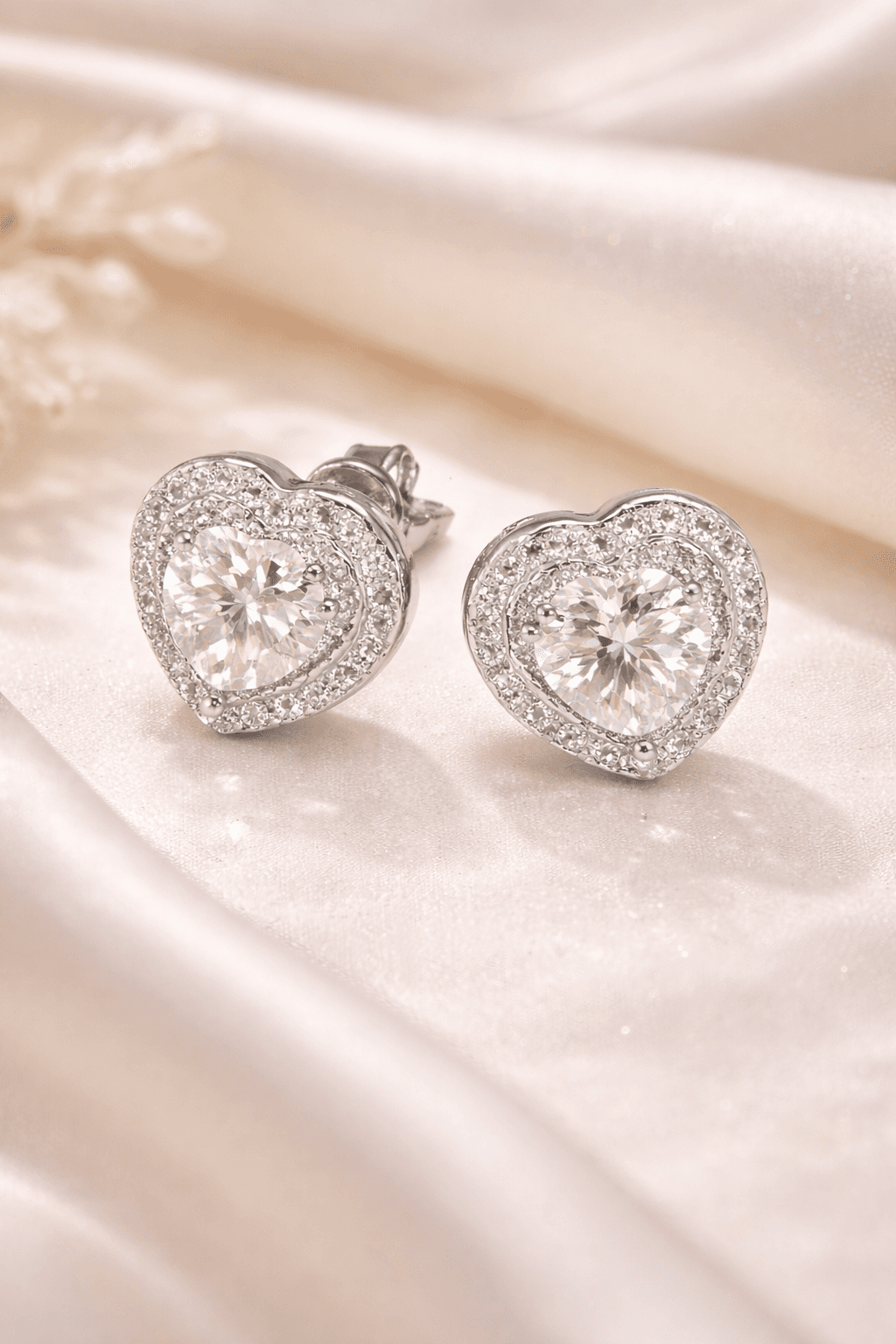 Crystal Halo Heart Stud Earrings