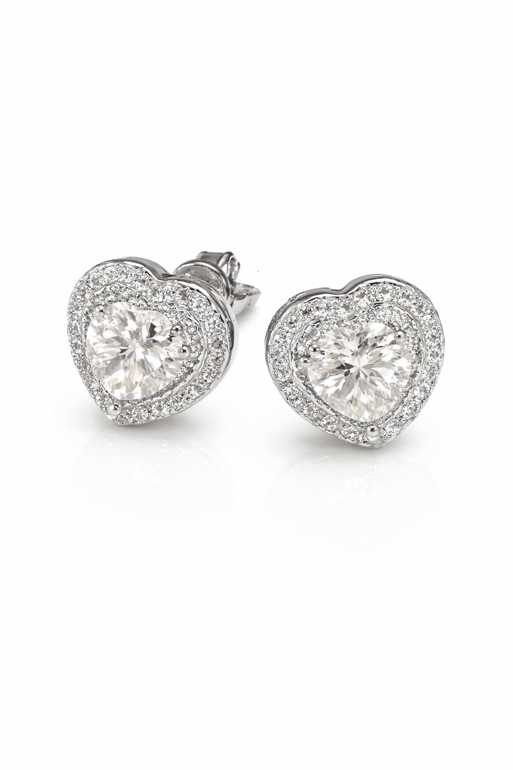 Crystal Halo Heart Stud Earrings - alternate view