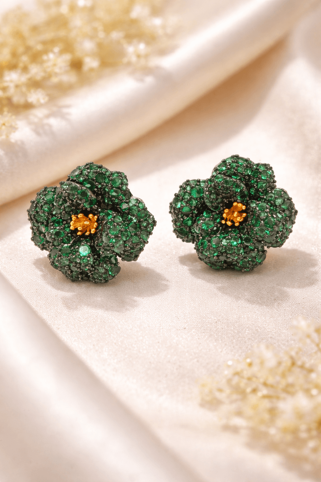 Emerald Blossom Statement Stud Earrings