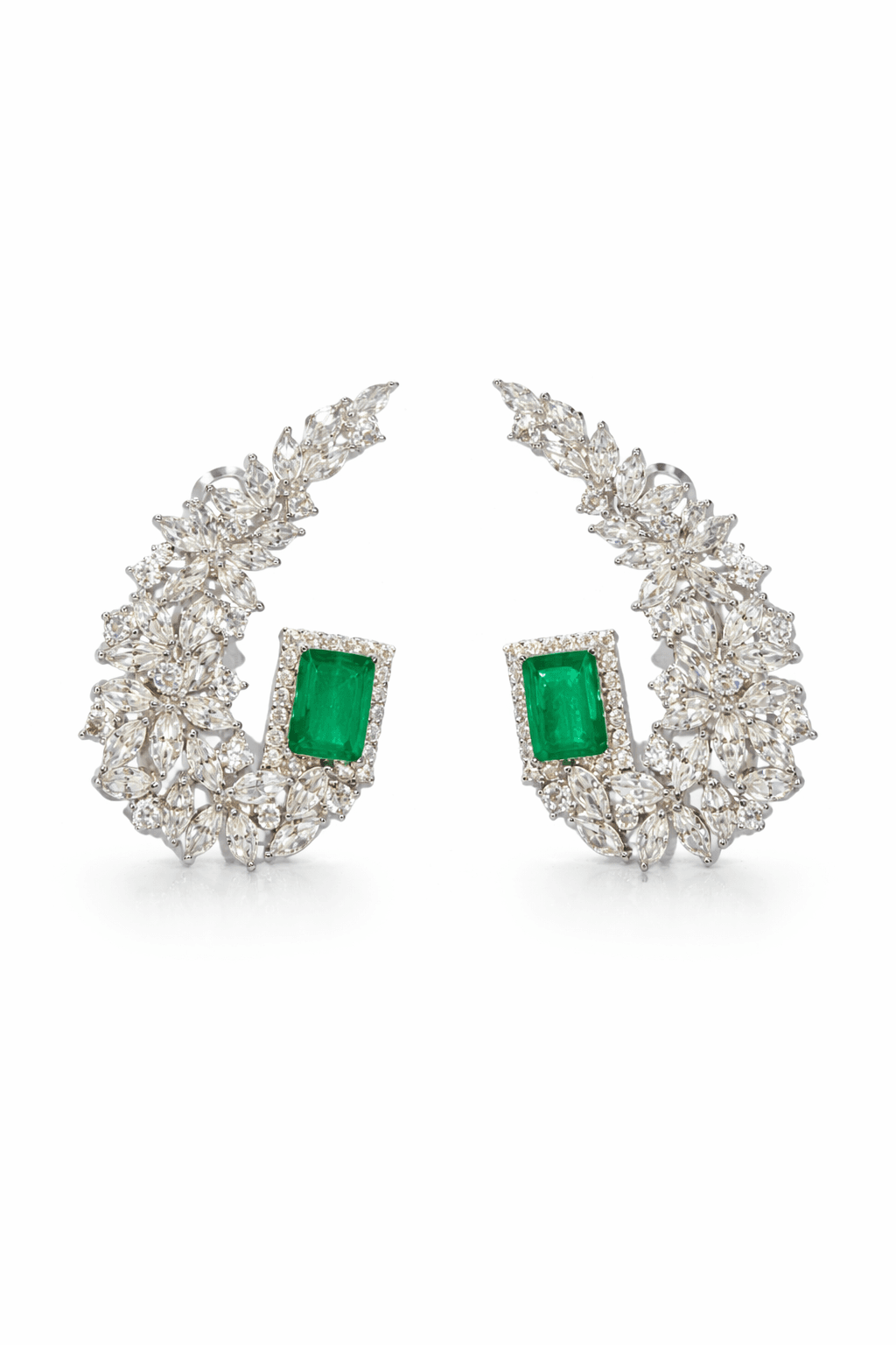 Emerald Halo Crescent Earrings - alternate view