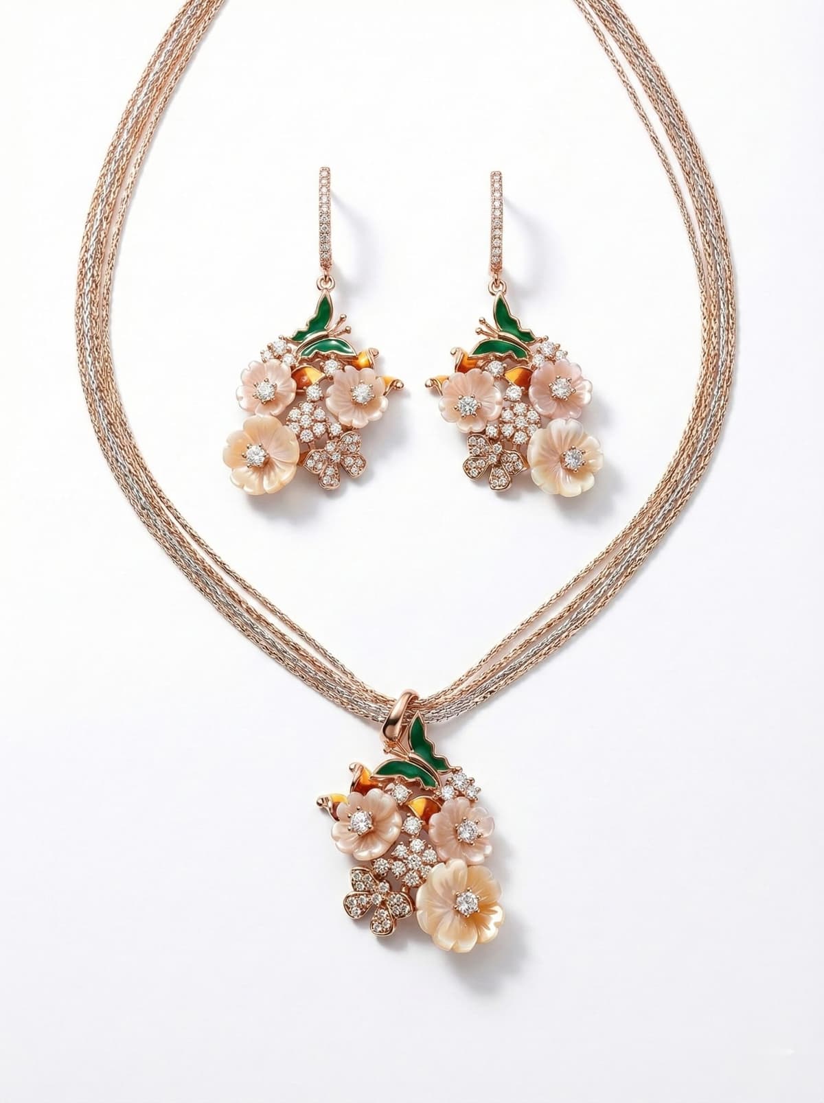 Silvop Golden Bloom Floral Pendant Set - alternate view
