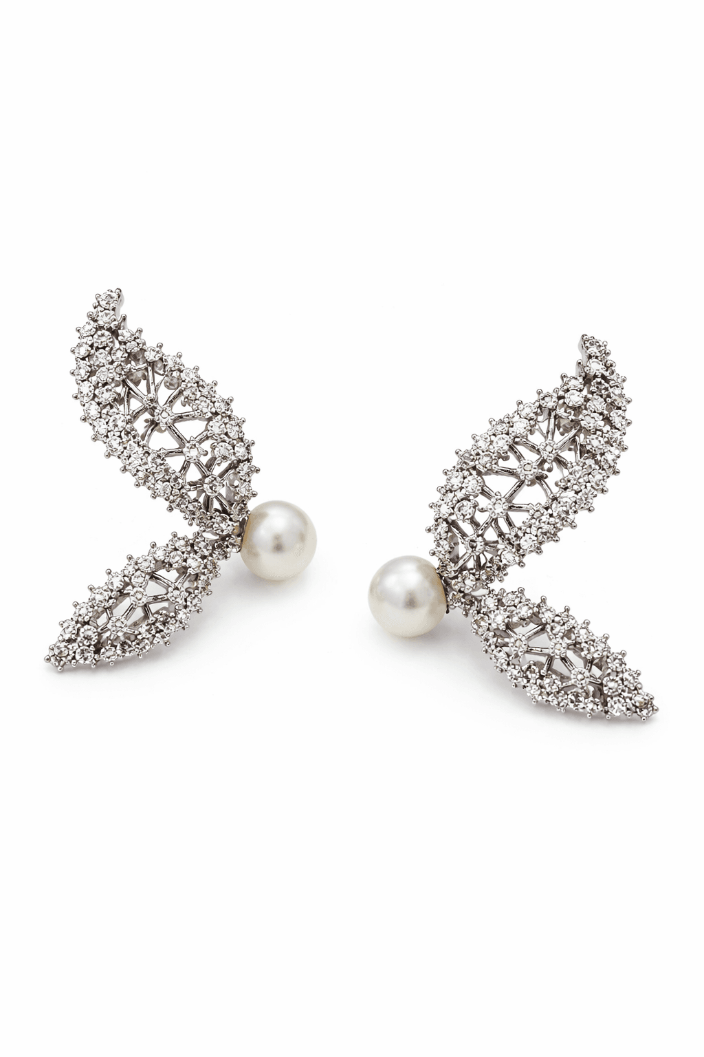 Pearl Crystal Wing Drop Earrings - alternate view