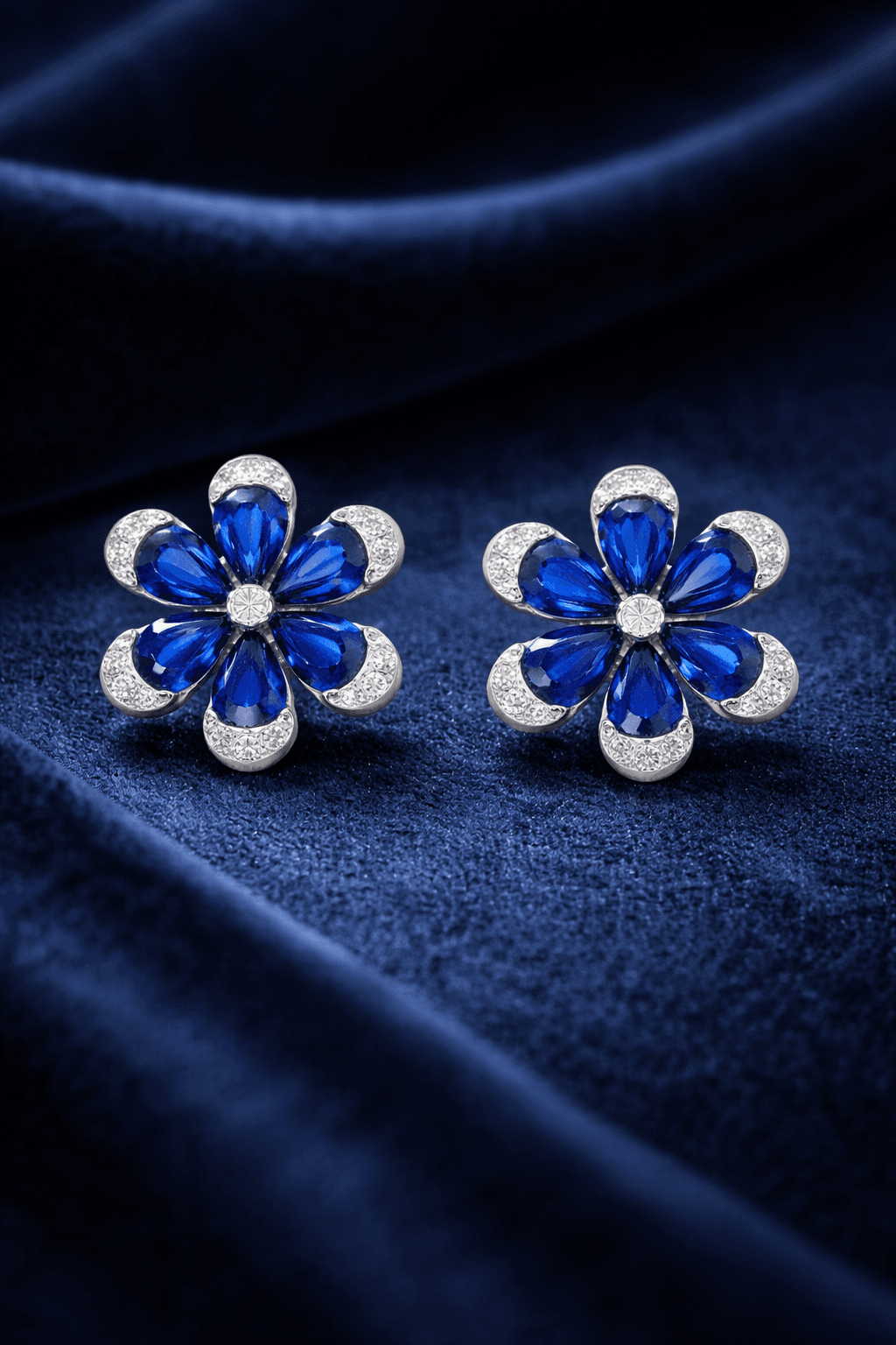Sapphire Bloom Crystal Stud Earrings