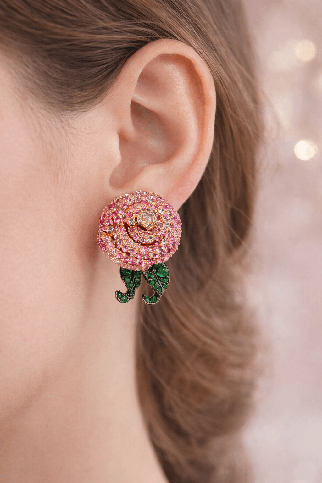 Silvpop Pink Crystal Floral Statement Earrings
