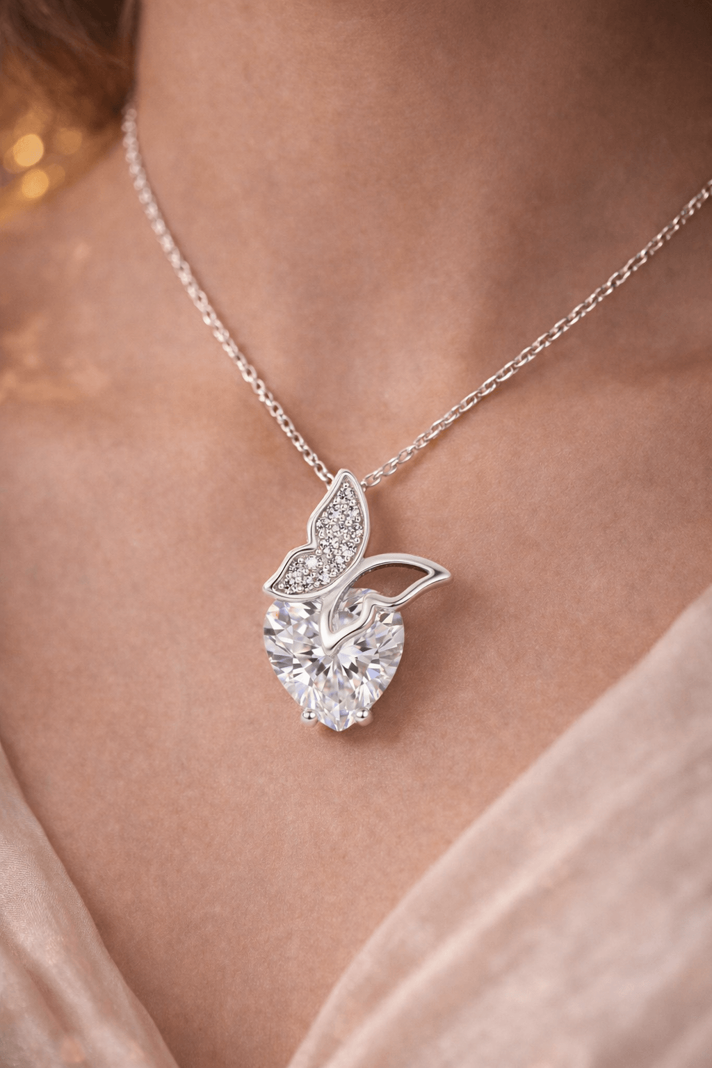 Crystal Butterfly Heart Pendant