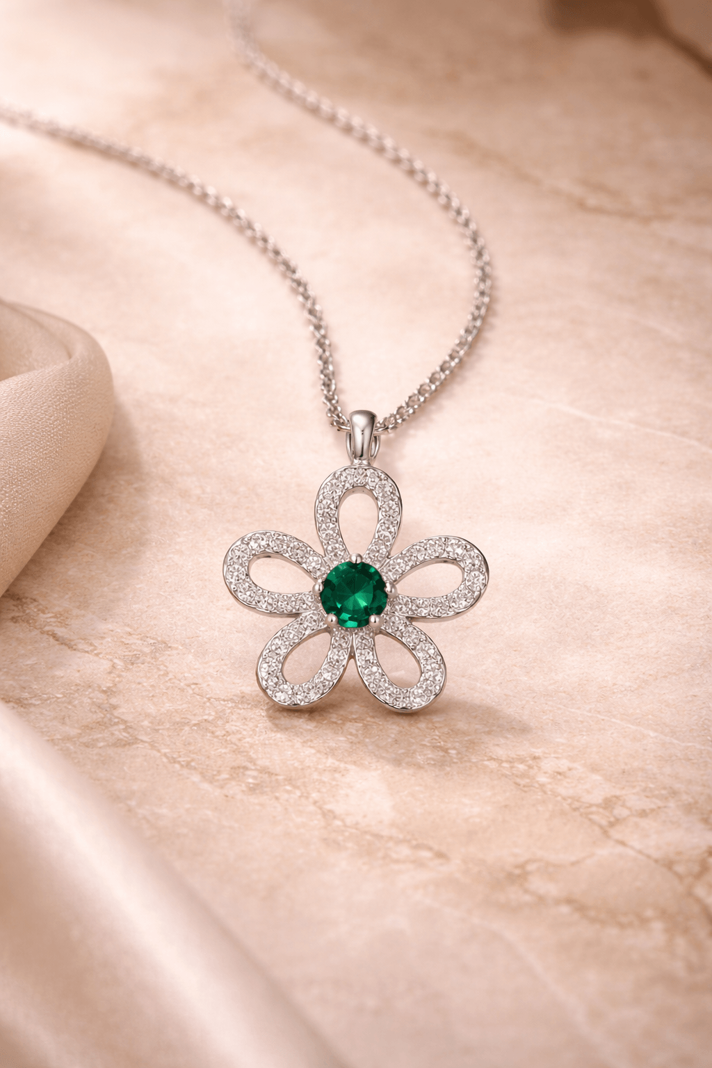 Emerald Bloom Floral Pendant Necklace