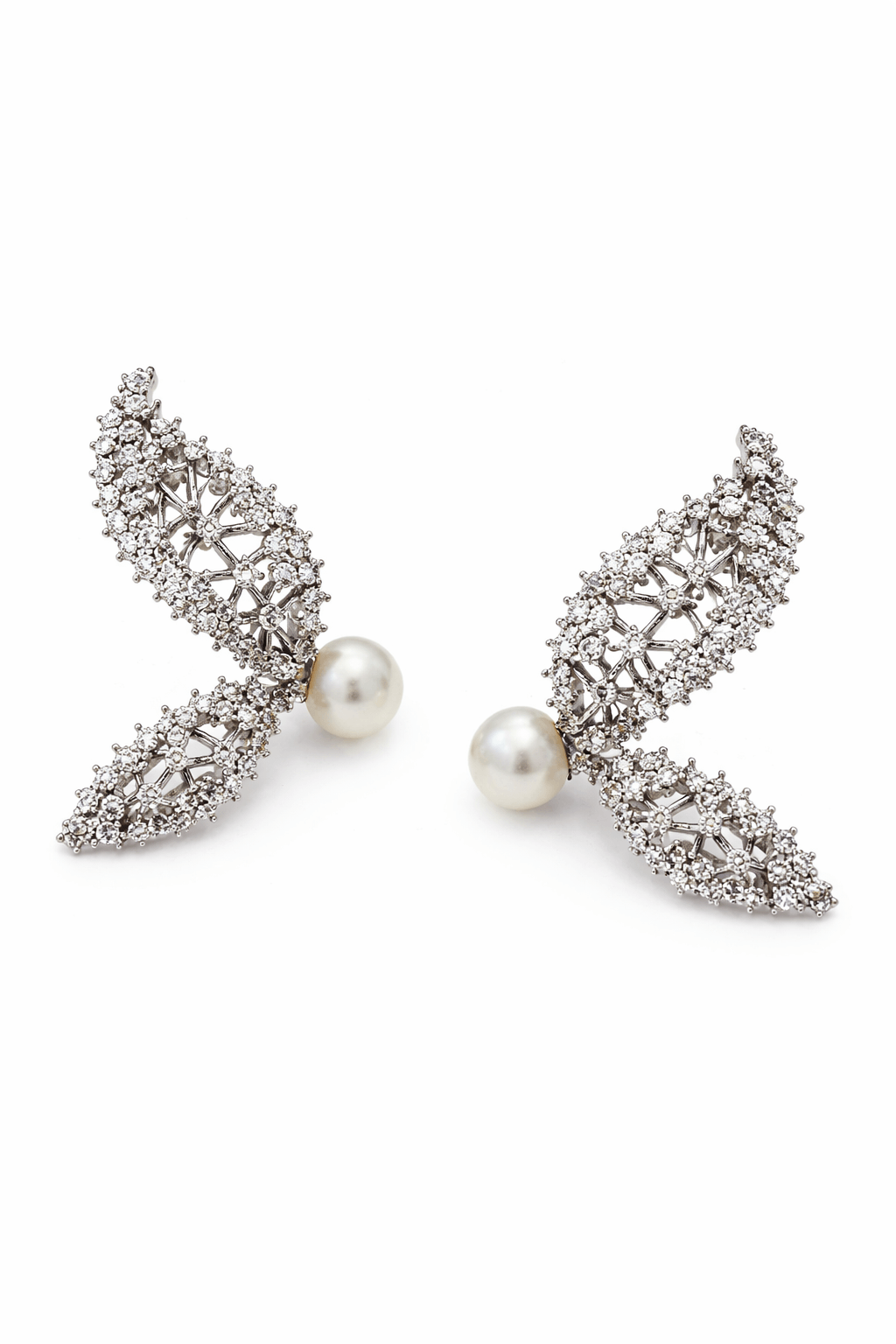 Pearl Crystal Wing Drop Earrings - alternate view