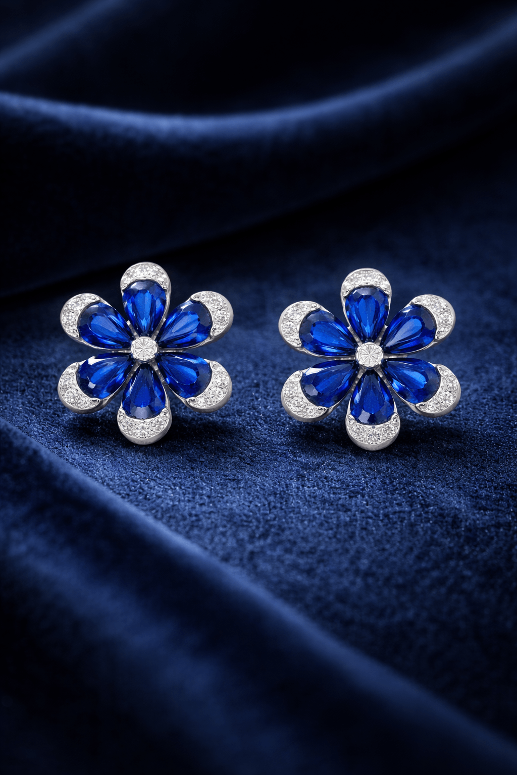 Sapphire Bloom Crystal Stud Earrings