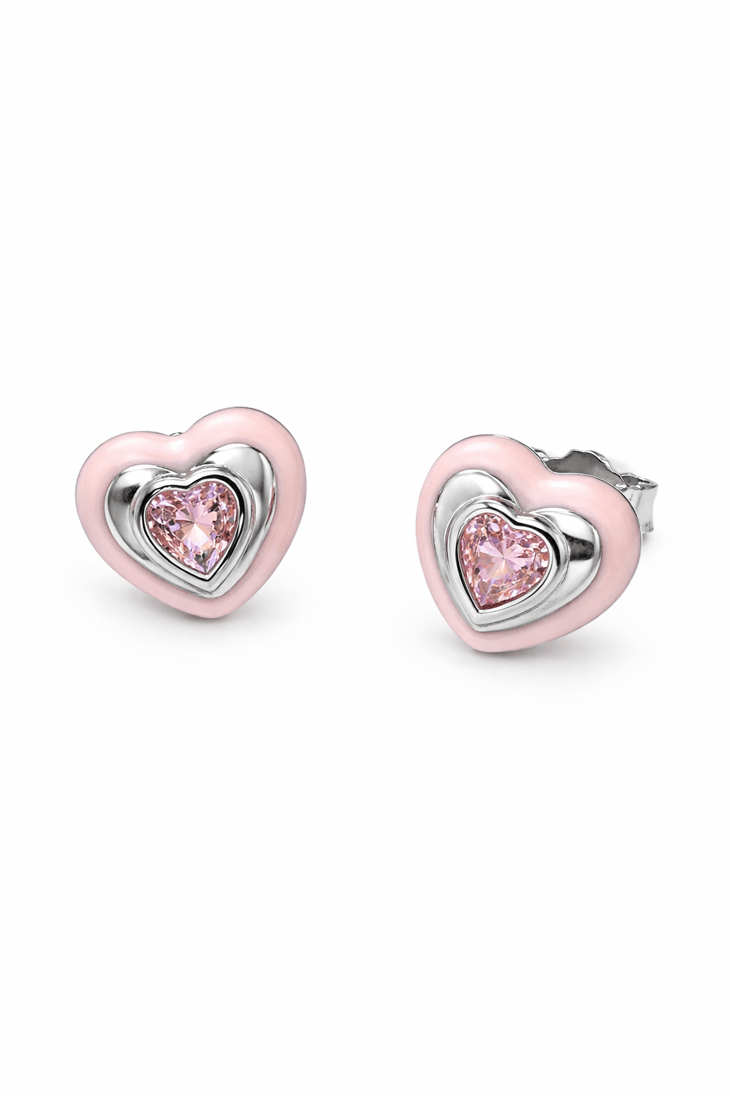 Silvpop Pink Heart Crystal Kids Stud Earrings - alternate view